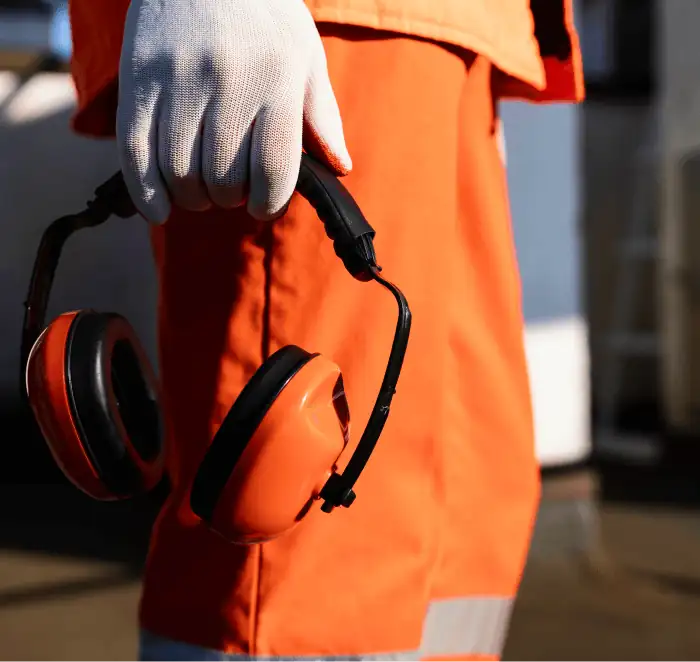 Équipement de protection de chantier : gilet et casque antibruit